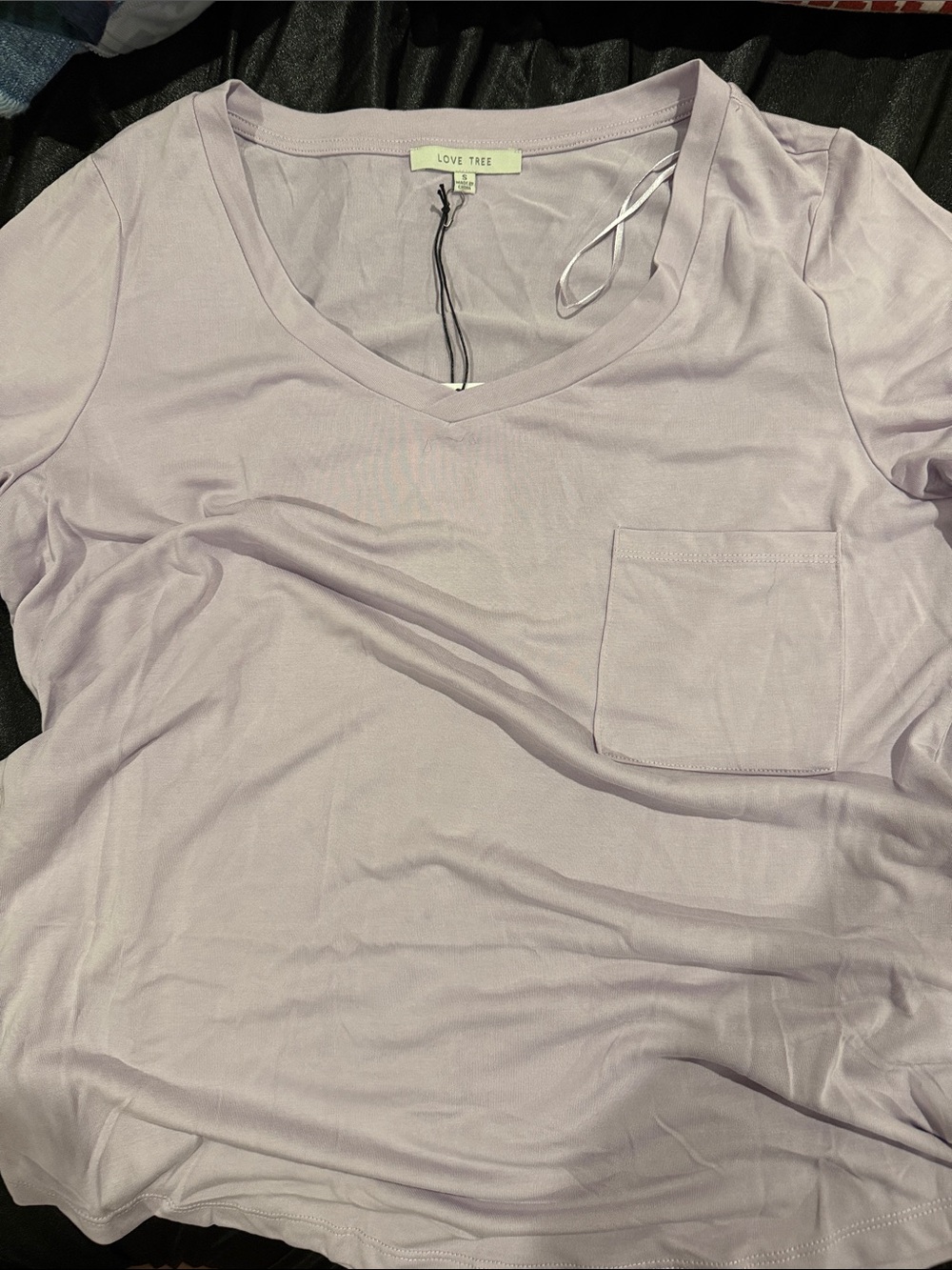 Love Tree Soft Lavender V-Neck Pocket Tee